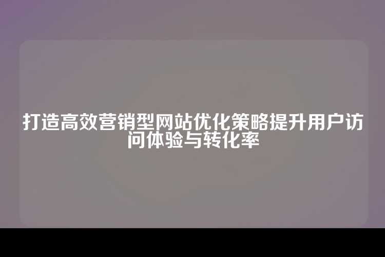 打造高效营销型网站优化策略提升用户访问体验与转化率
