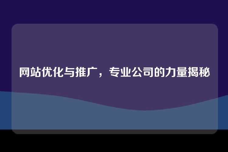 网站优化与推广，专业公司的力量揭秘