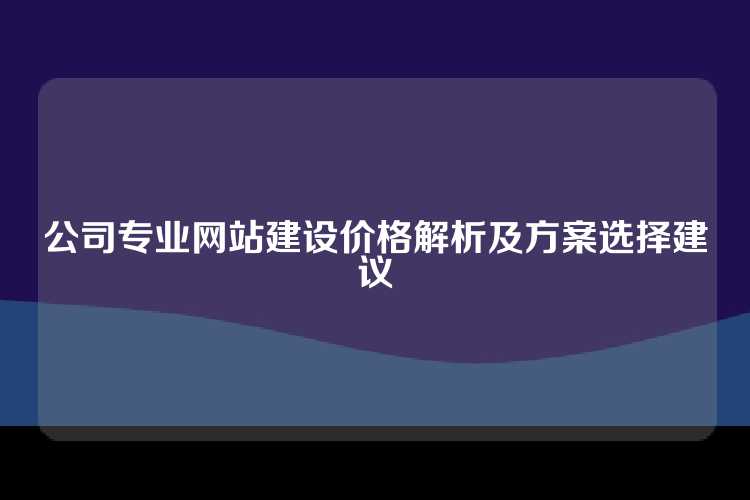 公司专业网站建设价格解析及方案选择建议