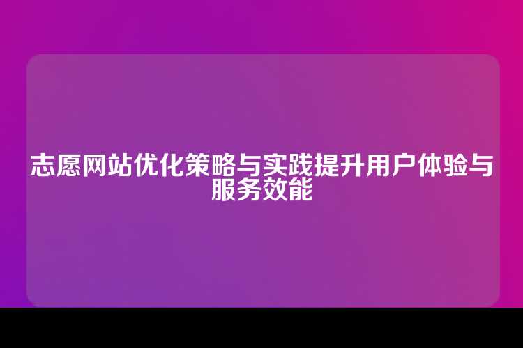 志愿网站优化策略与实践提升用户体验与服务效能