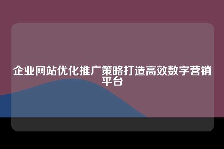 企业网站优化推广策略打造高效数字营销平台