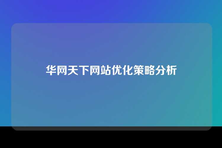 华网天下网站优化策略分析