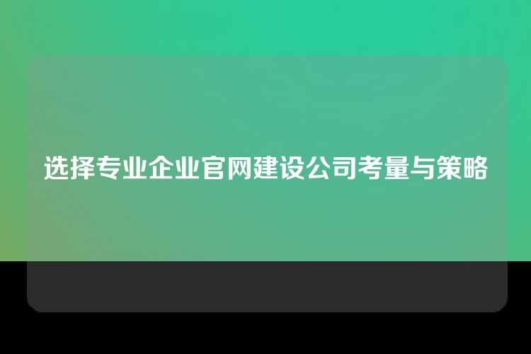 选择专业企业官网建设公司考量与策略