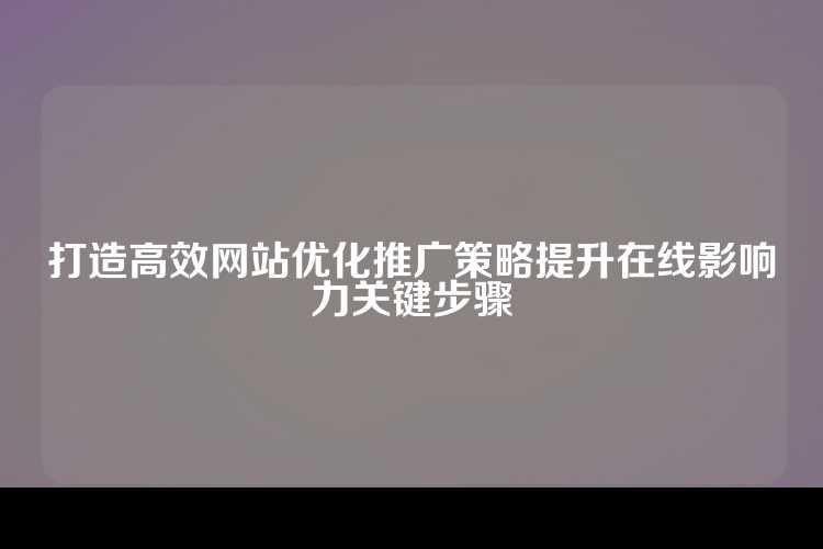 打造高效网站优化推广策略提升在线影响力关键步骤