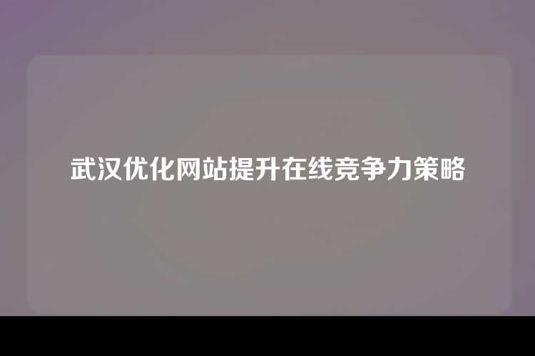 武汉优化网站提升在线竞争力策略