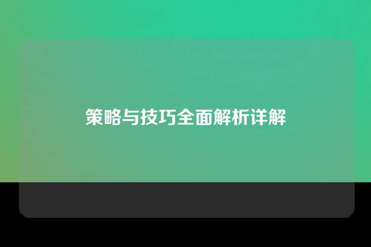 策略与技巧全面解析详解