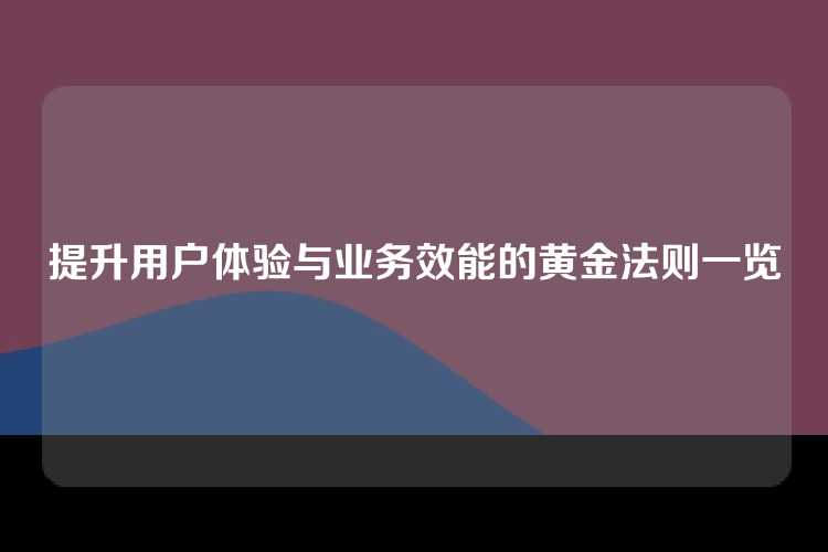 提升用户体验与业务效能的黄金法则一览