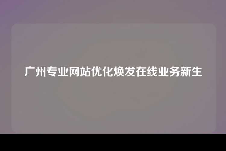 广州专业网站优化焕发在线业务新生