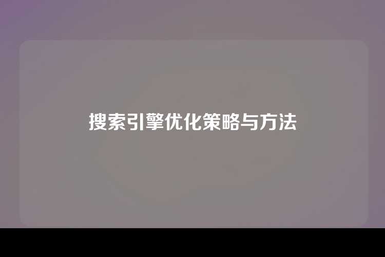 搜索引擎优化策略与方法