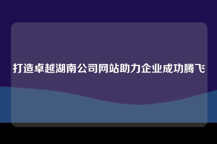 打造卓越湖南公司网站助力企业成功腾飞