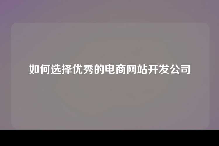 如何选择优秀的电商网站开发公司