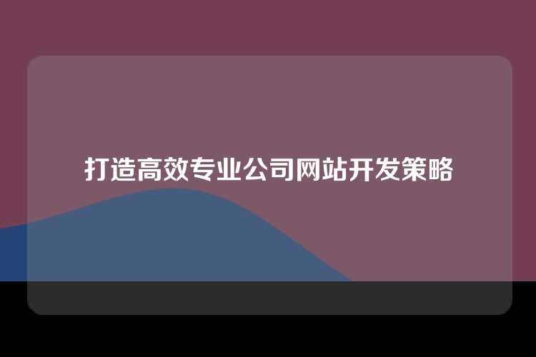 打造高效专业公司网站开发策略