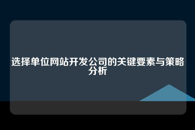选择单位网站开发公司的关键要素与策略分析