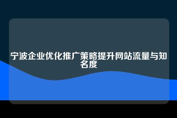 宁波企业优化推广策略提升网站流量与知名度