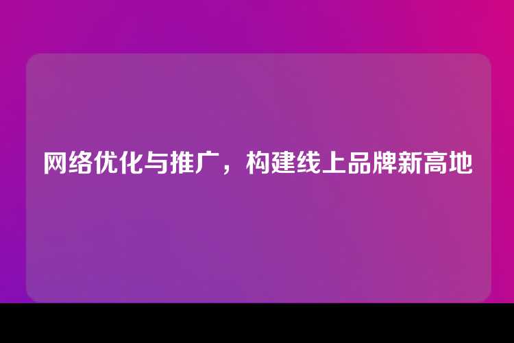 网络优化与推广，构建线上品牌新高地
