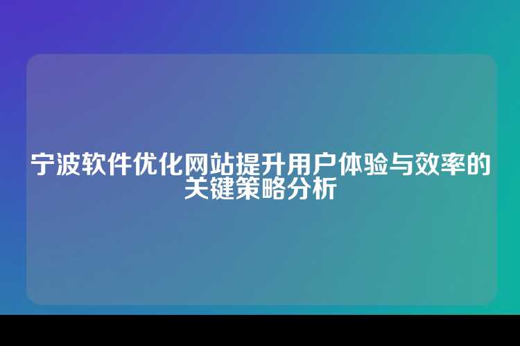 宁波软件优化网站提升用户体验与效率的关键策略分析