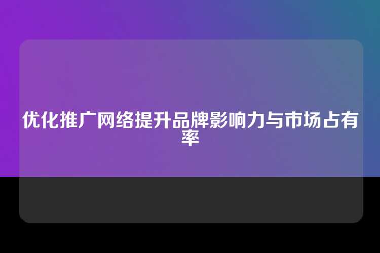 优化推广网络提升品牌影响力与市场占有率