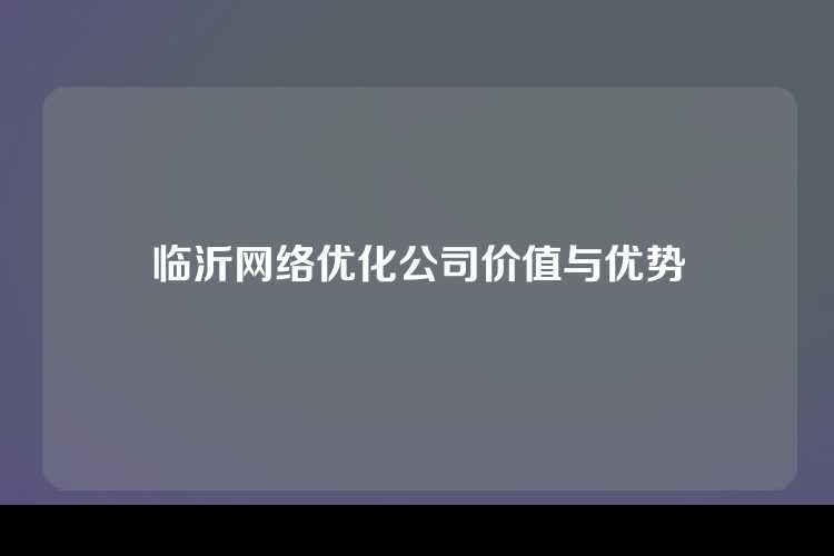 临沂网络优化公司价值与优势