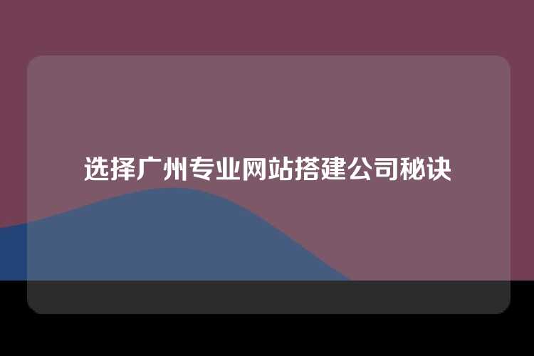 选择广州专业网站搭建公司秘诀