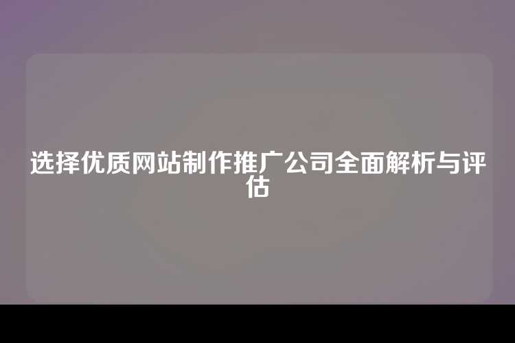 选择优质网站制作推广公司全面解析与评估