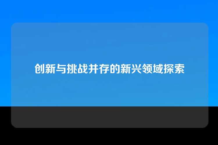 创新与挑战并存的新兴领域探索