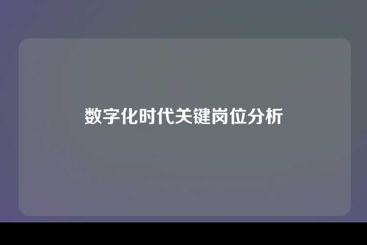 数字化时代关键岗位分析