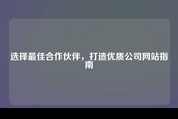 选择最佳合作伙伴，打造优质公司网站指南