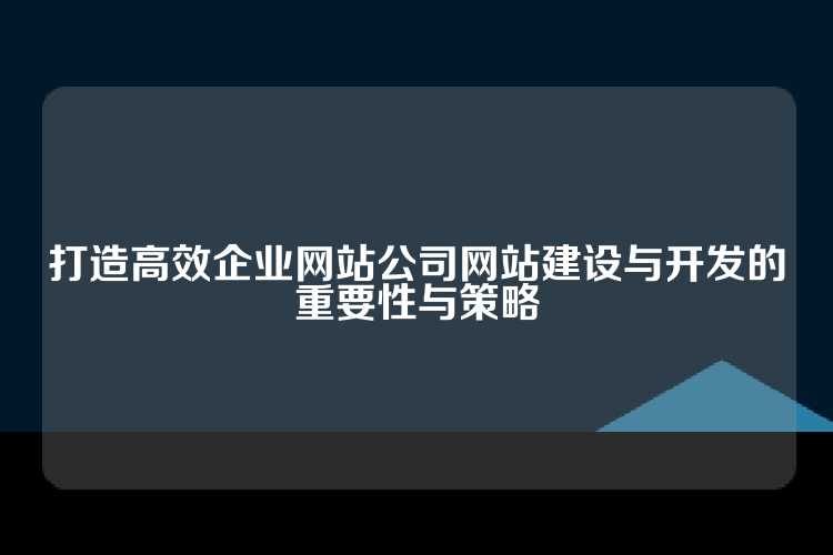 打造高效企业网站公司网站建设与开发的重要性与策略