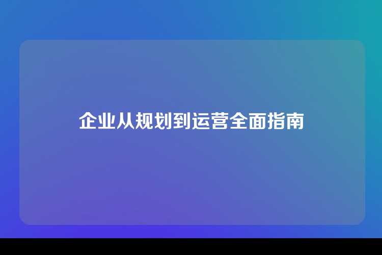 企业从规划到运营全面指南
