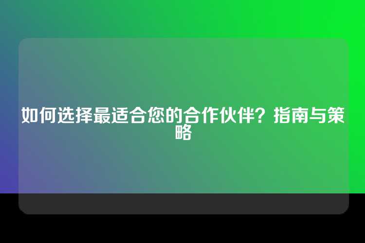 如何选择最适合您的合作伙伴？指南与策略