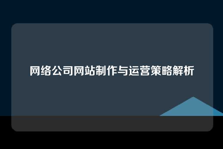 网络公司网站制作与运营策略解析