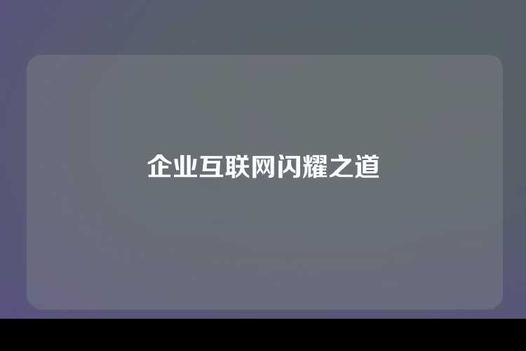 企业互联网闪耀之道