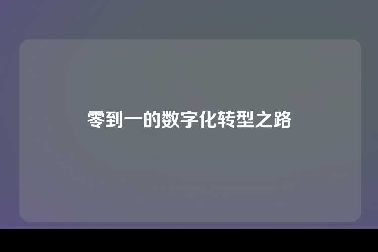 零到一的数字化转型之路