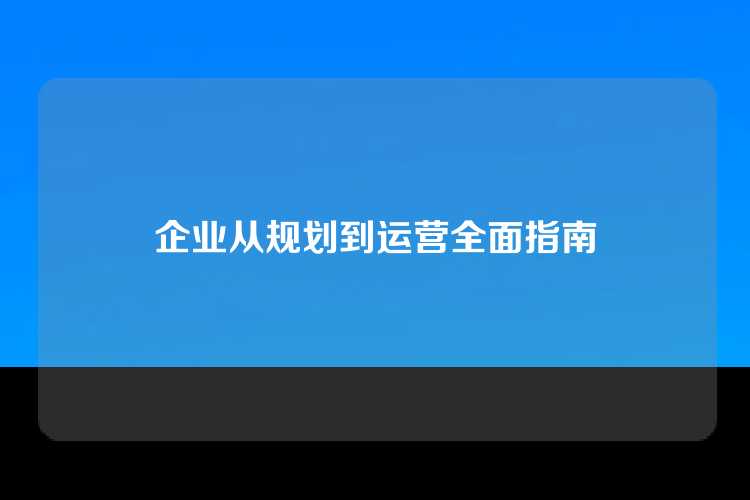 企业从规划到运营全面指南