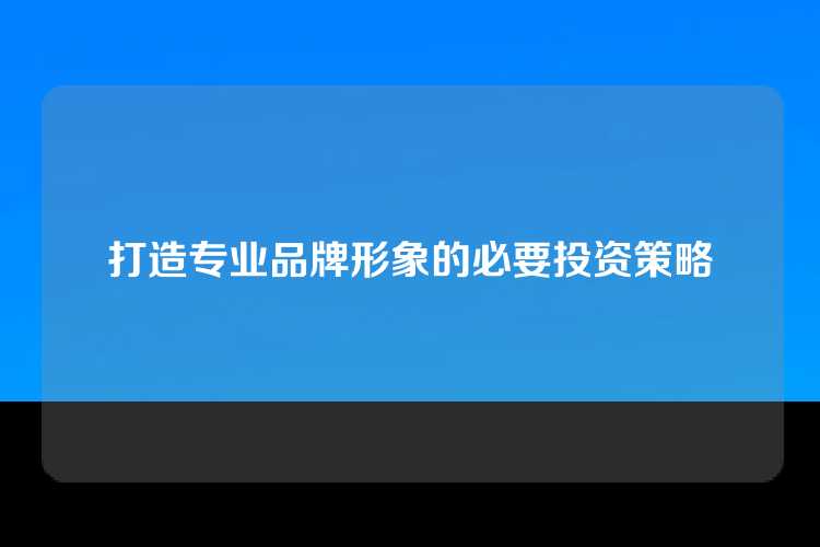 打造专业品牌形象的必要投资策略