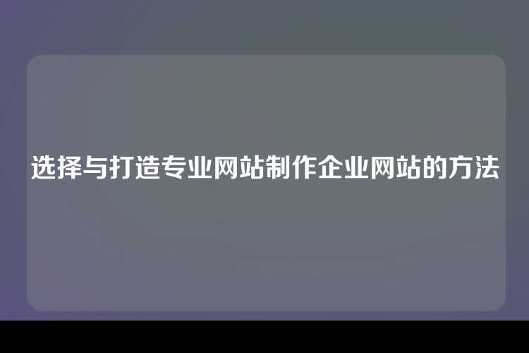 选择与打造专业网站制作企业网站的方法
