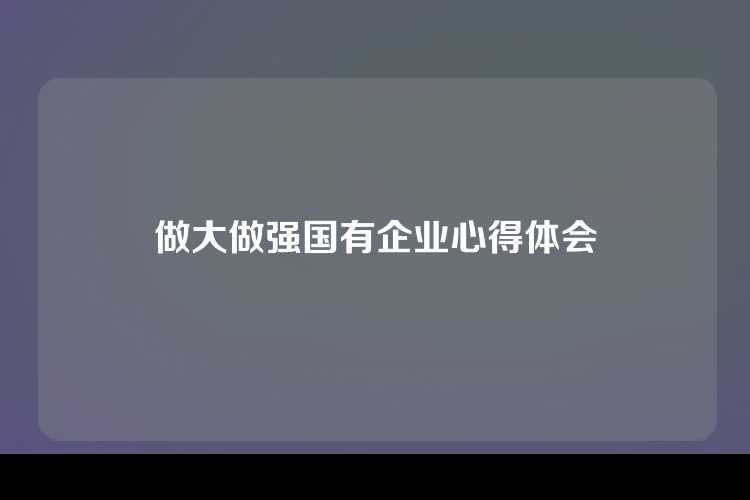 做大做强国有企业心得体会