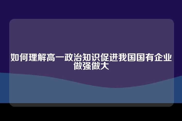 如何理解高一政治知识促进我国国有企业做强做大