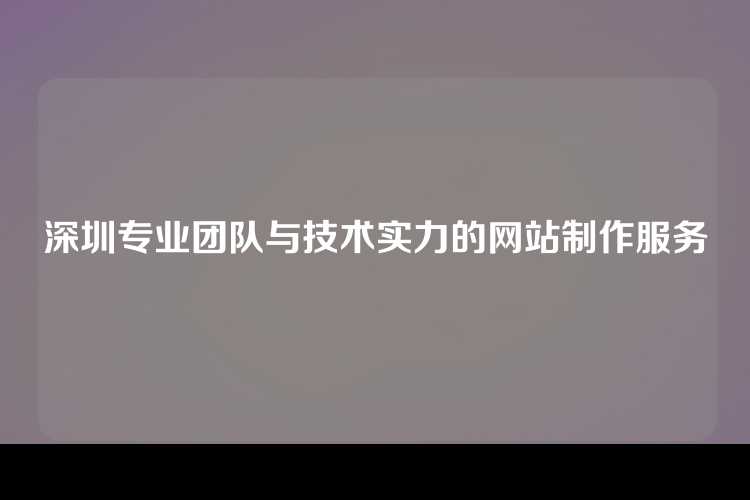 深圳专业团队与技术实力的网站制作服务