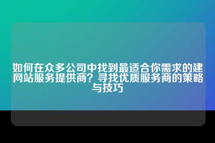 如何在众多公司中找到最适合你需求的建网站服务提供商？寻找优质服务商的策略与技巧