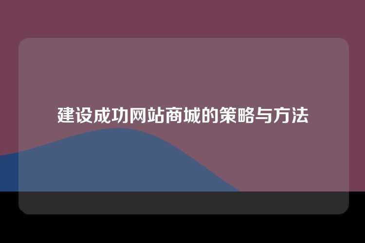 建设成功网站商城的策略与方法