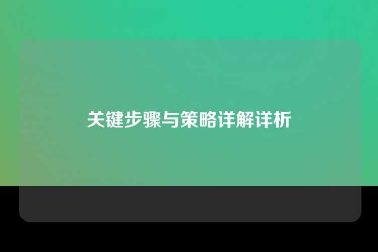 关键步骤与策略详解详析