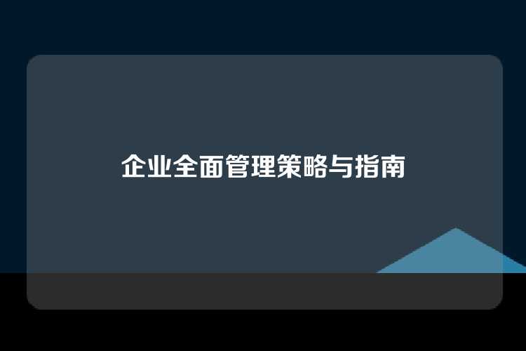 企业全面管理策略与指南