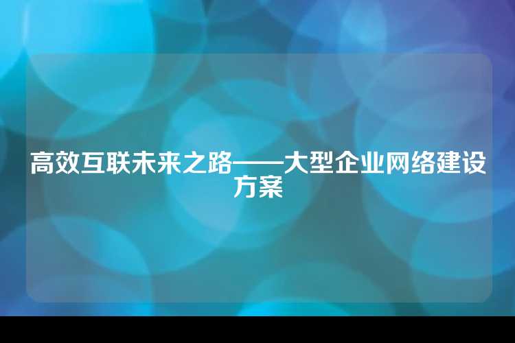 高效互联未来之路——大型企业网络建设方案
