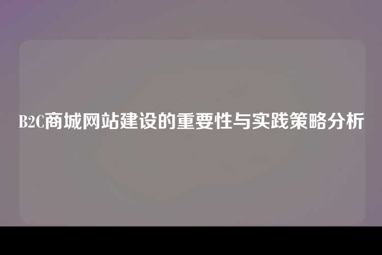 B2C商城网站建设的重要性与实践策略分析