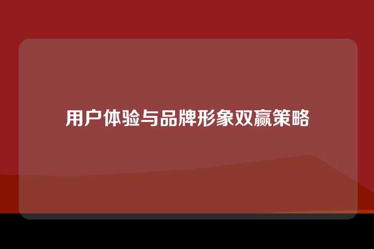 用户体验与品牌形象双赢策略